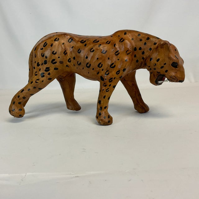 1970s Vintage Safari Leather Wrapped Leopard Tabletop