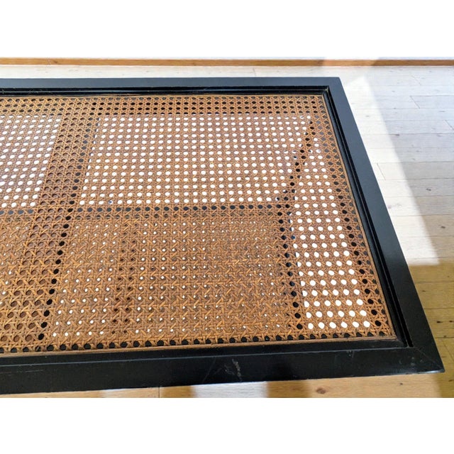 Black Vintage British Colonial Style Two-Tier Caned Coffee Table For Sale - Image 8 of 13