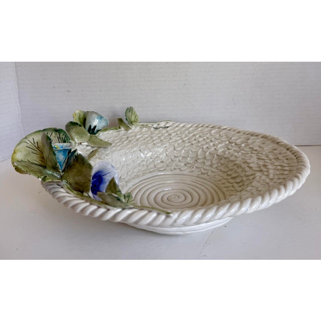 Vintage Italian Laveno Majolica Signed Bowl With Trompe L’Oeil Morning Glories For Sale - Image 9 of 14