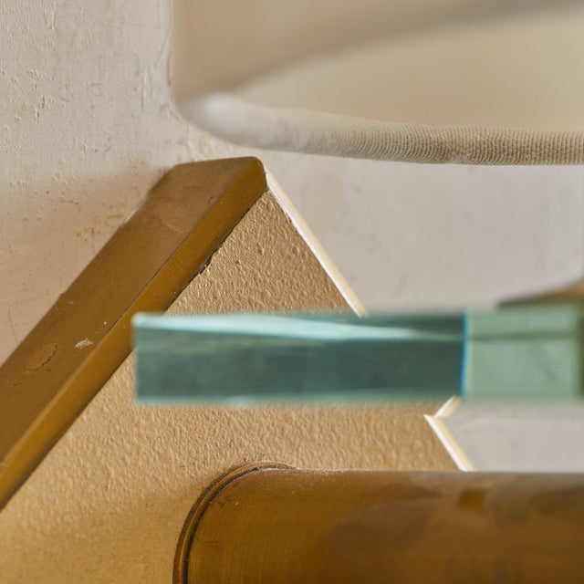 1960s Italian Brass + Glass Sconces with Drum Shades - a Pair For Sale In Chicago - Image 6 of 8