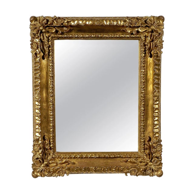 1970s Rectangular Gold Hand-Carved Wooden Mirror, Spain, 1970s For Sale - Image 5 of 5