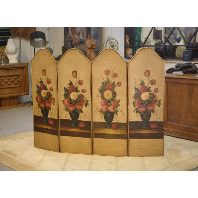 19th Century Gilt Screen with Oil Painting of Floral Decoration For Sale - Image 11 of 11
