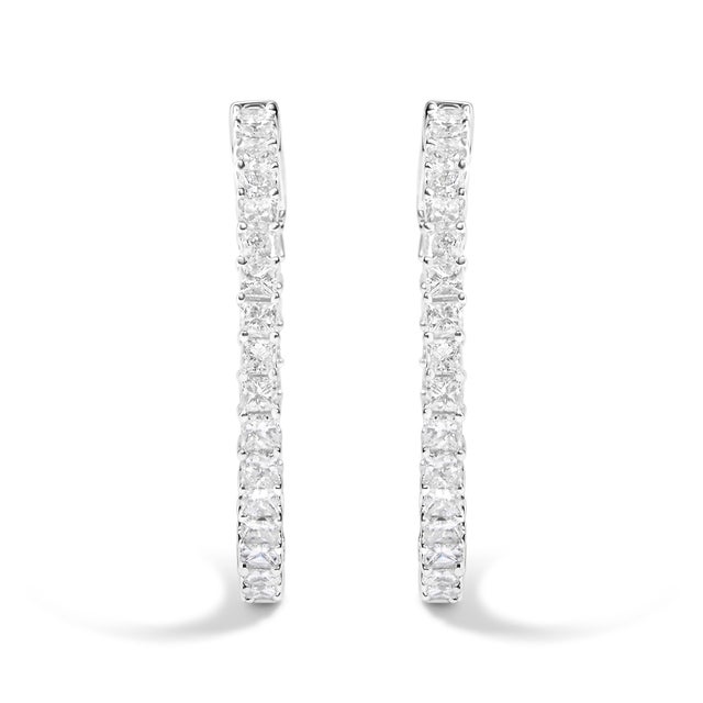 Contemporary 14K White Gold 3.0 Cttw Princess Cut Diamond Inside Out Hoop Earrings (G-H Color, SI2-I1 Clarity) - 28 MM For Sale - Image 3 of 5