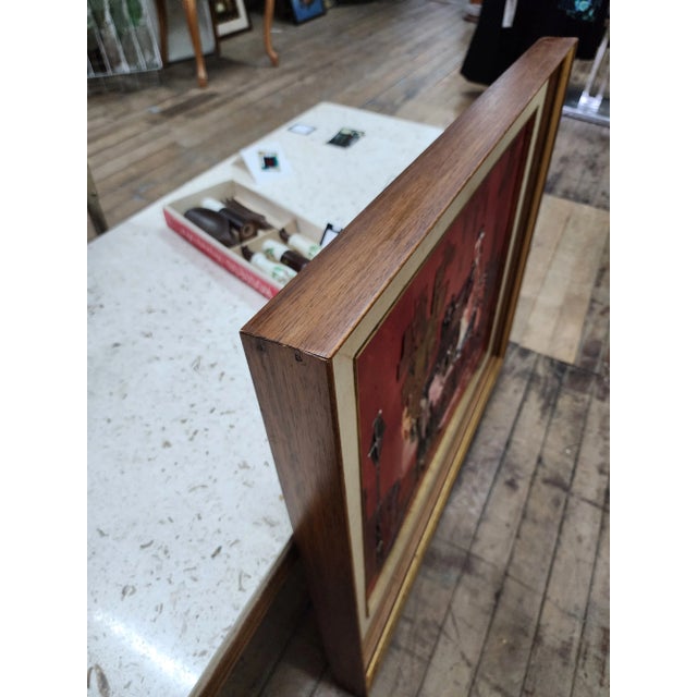 Vintage original mid-century Oil Painting of a European "Boat House". It has a striking presence of bright red hues. This...