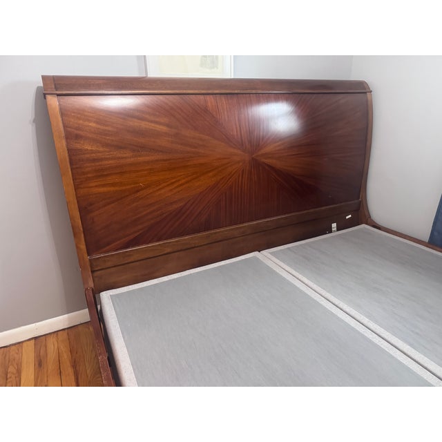 Wood King Bernhardt Wood Sleigh Bed Frame – Sunburst Veneer For Sale - Image 7 of 8