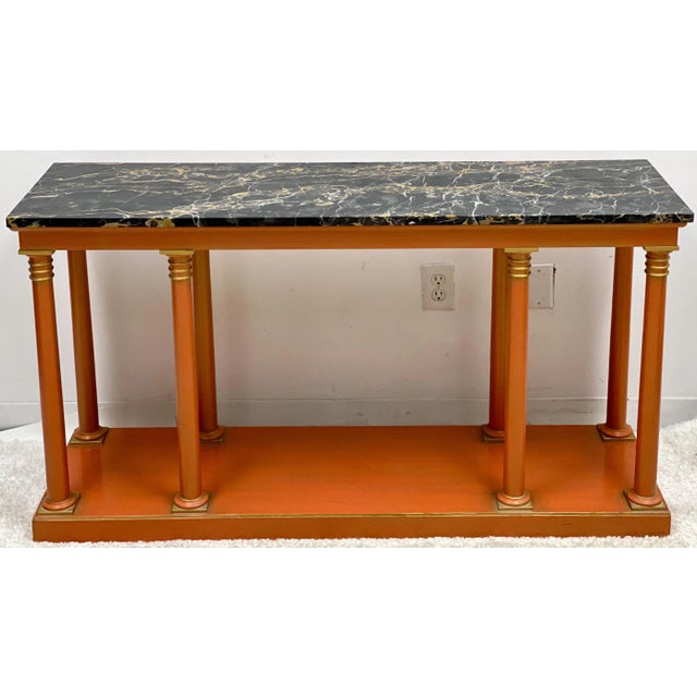 1970s Italian Neo-Classical Style Orange Console Table With Marble Top For Sale In Atlanta - Image 6 of 7