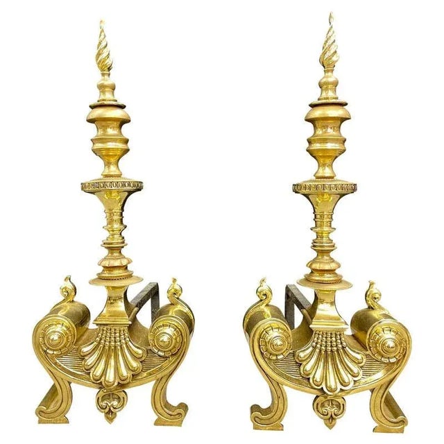 Vintage Polished Bronze Andirons - a Pair For Sale - Image 11 of 11
