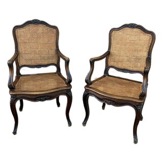 Pair of Antique French Cane Arm Chairs For Sale