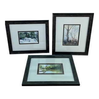 1980s Gallery-Ready Signed Original Landscape Watercolors by Pa Artists, Patricia L. Reese & Jane Bertram Miluski - Set of 3 For Sale