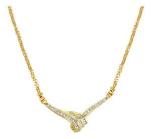 V' Shaped Baguette Diamond Wheat Necklace