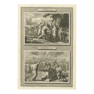 Pieter Mortier, Obadiah Hides the Prophets and Elijah on Mount Carmel, 1700, Engraving For Sale