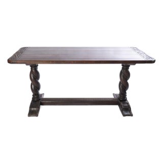 Early 20th Century Carved Oak Barley Twist Hall Table Made by Flints Fine Furniture New York For Sale