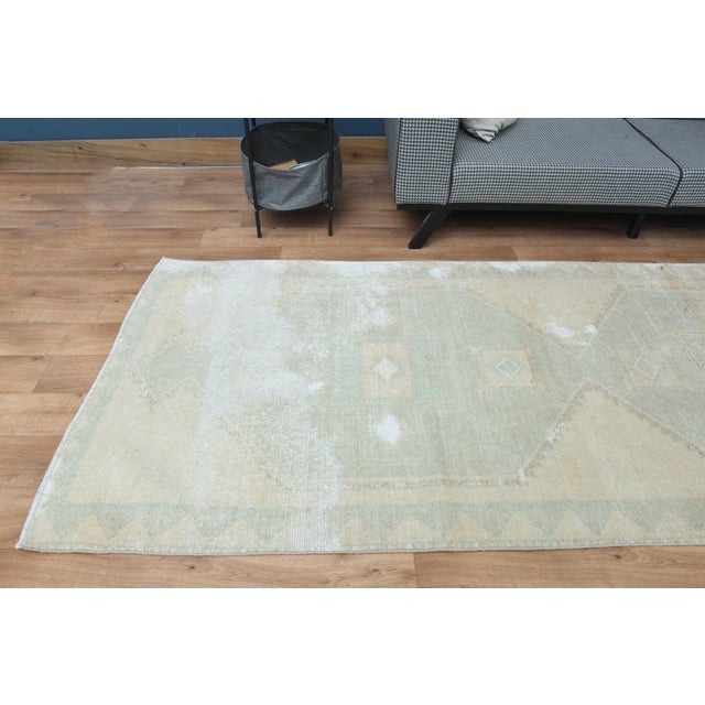 Beige 1970s Vintage Handmade Wool Cotton Turkish Beige Runner Rug For Sale - Image 8 of 11