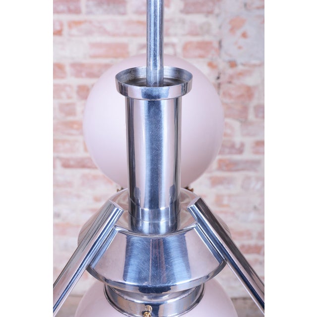 Metal Art Deco Chandelier in Chrome-Plated Steel and Opal Glass, Czech, 1920s For Sale - Image 7 of 13