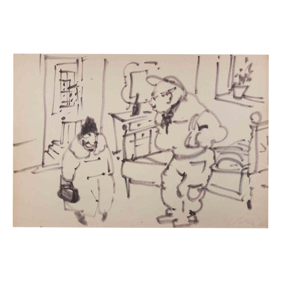 Mino Maccari, The Reproach, Ink Drawing, 1950s For Sale