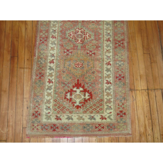Early 20th Century Pink Background Vintage Turkish Anatolian 20th Century Primitive Runner For Sale - Image 5 of 6