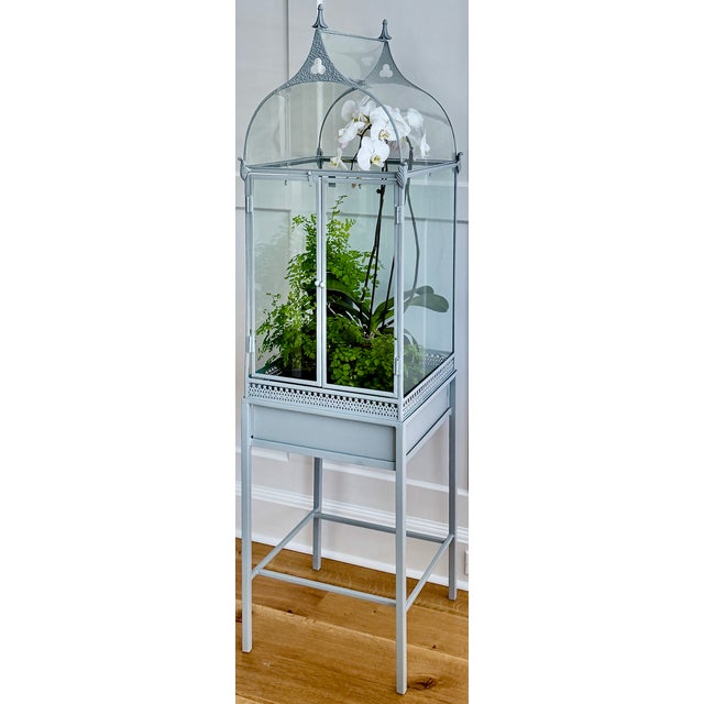 Painted Metal & Glass Terrarium on Stand With Curved Roof For Sale - Image 9 of 13