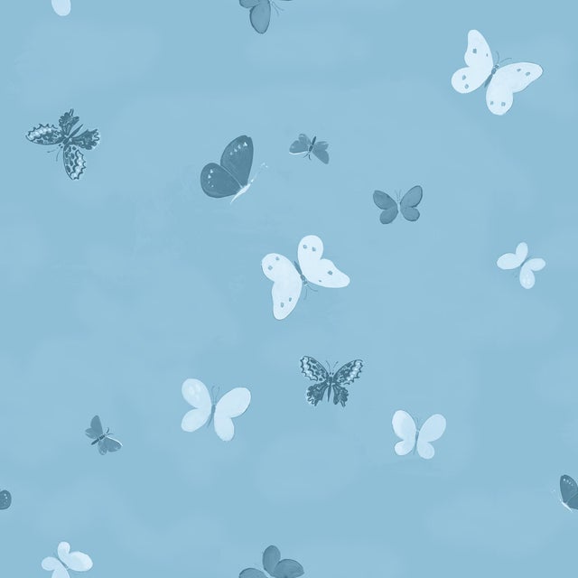 Art Deco Sample - Flying Butterflies Wallpaper by Paule Marrot in Tonal Blue For Sale - Image 3 of 3