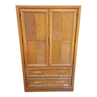 Mid 20th Century Solid Ash Armoire with Glass Protective Top For Sale