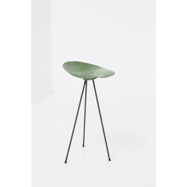 Metal Green Stool in French Resin by Jean Raymond Picard, 1955 For Sale - Image 7 of 7