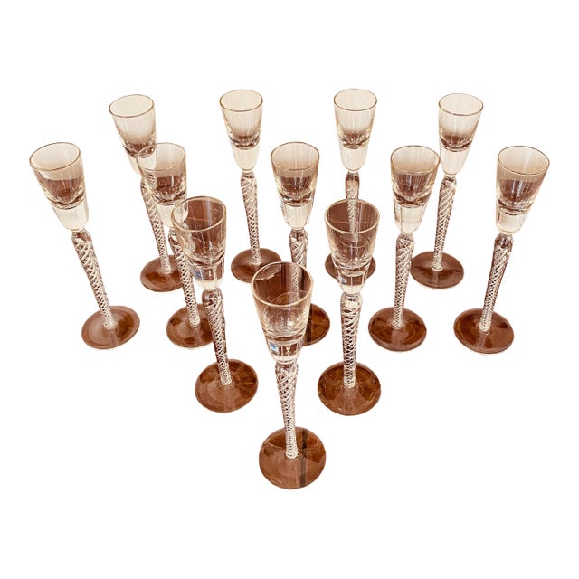 Circa 1920s Crystal Cocktail Cordial Stemware Glasses- Set of 12 For Sale