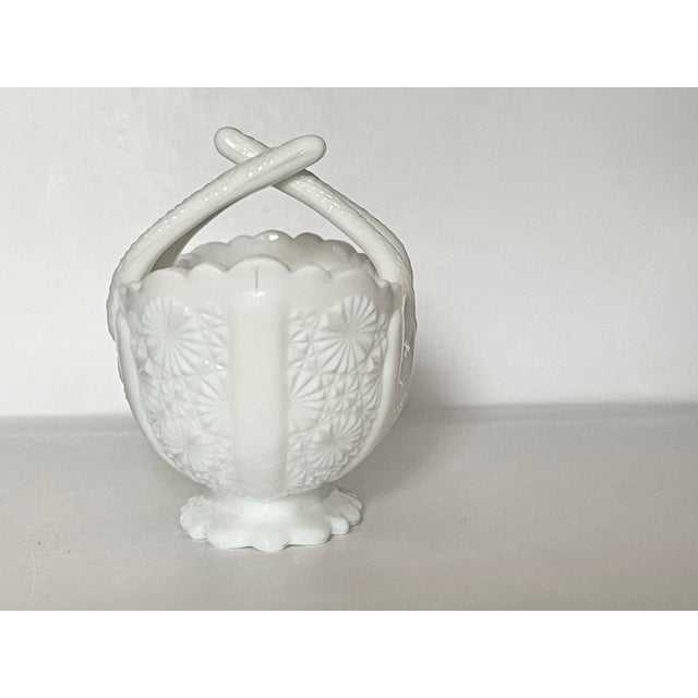 Glass Vintage Milk Glass Daisy & Button Basket For Sale - Image 7 of 8