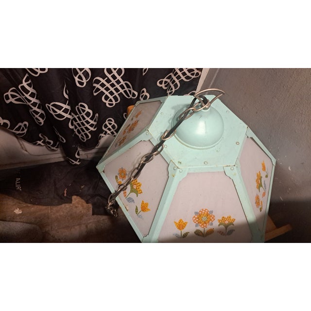 Vintage 1960s Hanging Kitchen Glass Panels Light Fixture 6 Glass Panels For Sale - Image 4 of 12