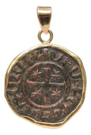 15th Century & Earlier Cross Potent Medieval AE Bronze Coin with 18K