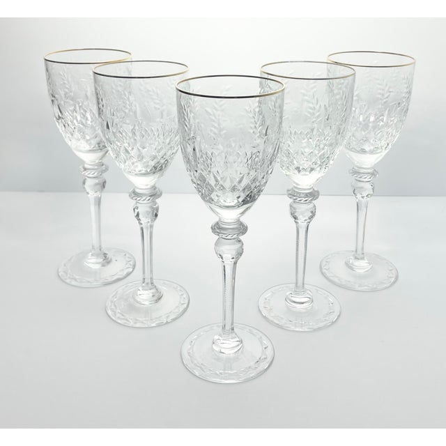 Contemporary 1990s Rogaska “Gallia (Gold)” Set of 5 Crystal Gold Rim Water Glasses For Sale - Image 3 of 5