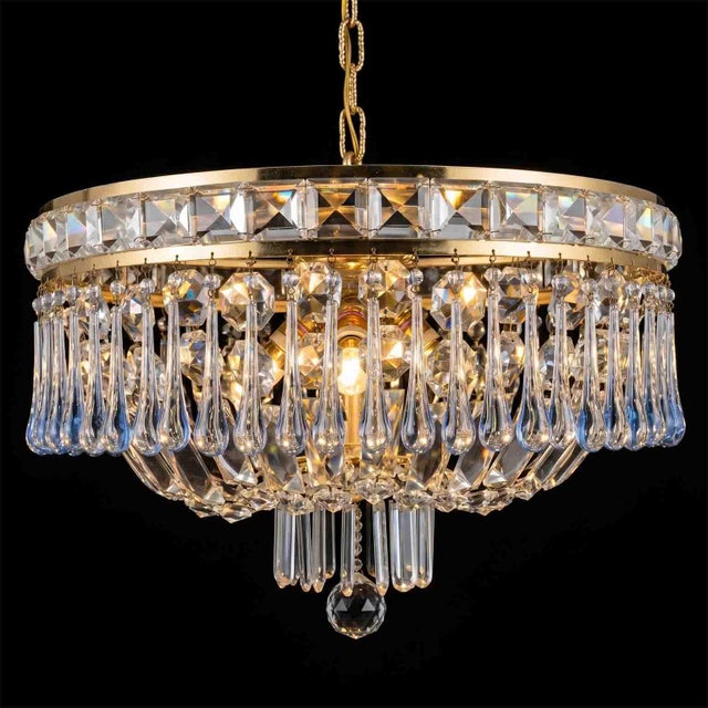 Blue Italian Ceiling Lamp with Blue and Transparent Crystals with Four Lights, 1960 For Sale - Image 8 of 10