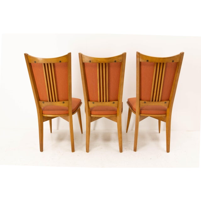 Mid-Century Dining Chairs in Beech and Red Moleskine, France, 1950s, Set of 6 For Sale - Image 12 of 13