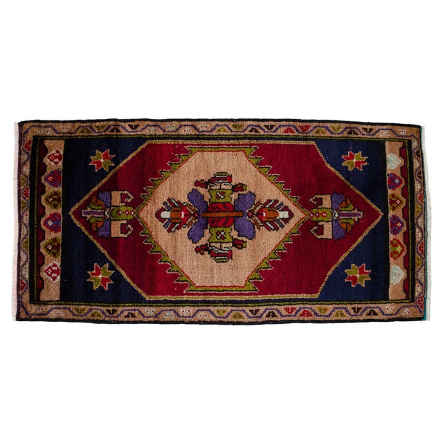 1970s 1970 Hand Knotted Small Turkish Rug Entry Decor Kitchen Mat - 1′8″ × 3′4″ For Sale - Image 5 of 12