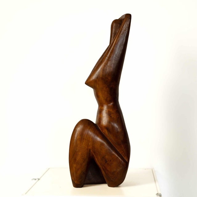 Mid century contemporary carved wooden figure sculpture.
