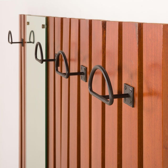 Coat Rack in Teak with Mirror and Shelf, Italy, 1960s For Sale - Image 4 of 10