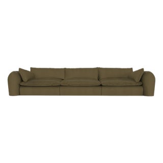 Modern Comfy Sofa in Green Leather by Collector For Sale