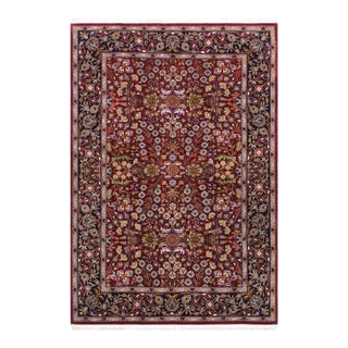 Turkish Antique Hereke Red Blue Wool & Silk Rug - 4'0''x6'0'' For Sale