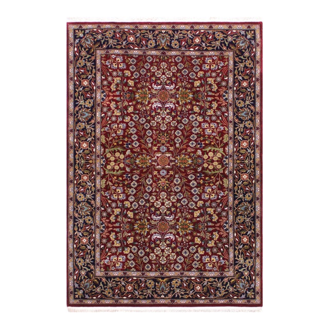 Turkish Antique Hereke Red Blue Wool & Silk Rug - 4'0''x6'0'' For Sale