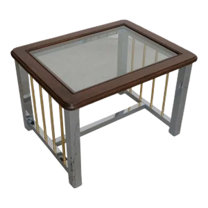 1970's Mid-Century Modern Mahogany, Chrome, Brass, and Glass Coffee Table