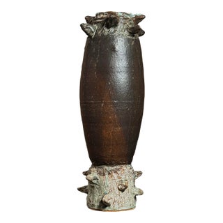 Vintage Brutalist Tall Cylindrical Spiked Ceramic Vase For Sale