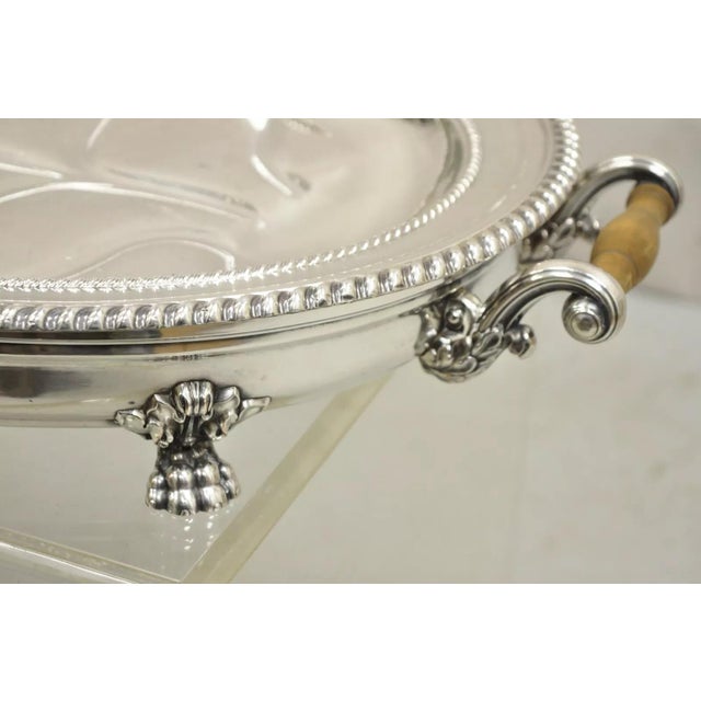 Victorian Antique English Victorian Silver Plated Paw Foot Meat Cutlery Chaffing Dish Tray For Sale - Image 3 of 12