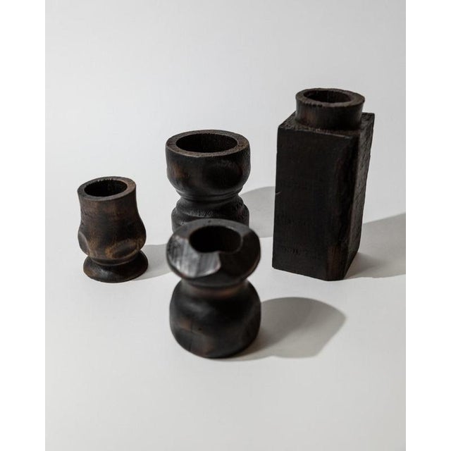 Mid-Century Brutalist Sculptural Hand-Carved Wood Candleholders, 1960s, Set of 4 For Sale - Image 10 of 15