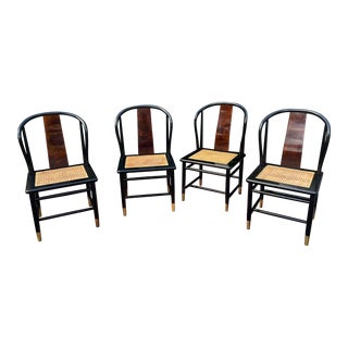 Vintage Henredon “Scene III” Black Lacquer and Burl Dining Chairs - a Set of 4 For Sale