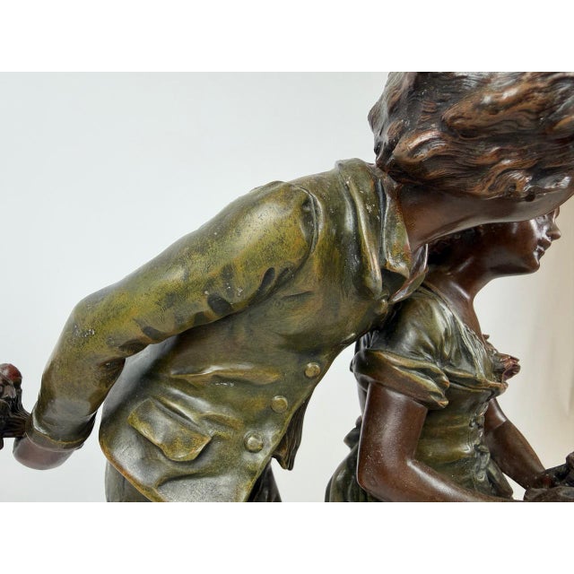 Forest Green Antique 19th Century French Patinated Bronzed Spelter Jour de Fete Sculpture by L. & F. Moreau For Sale - Image 8 of 17