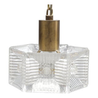 Hanging Light in Brass and Cast Glass by Carl Fagerlund for Orrefors, Sweden, 1960 For Sale
