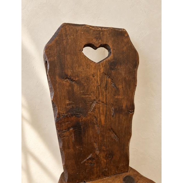 Brown Early 20th Century French Alpine Hand-Carved Chairs and Stool Set For Sale - Image 8 of 11
