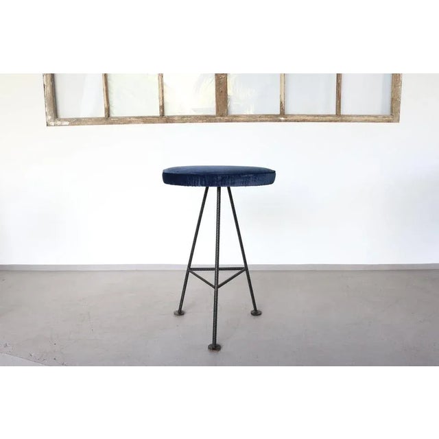 Mid-Century Modern Set of Bar Stools in Iron and Blue Velvet, 1960s For Sale - Image 3 of 11