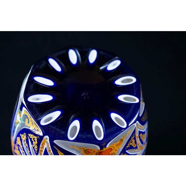 Blue and White Cut Crystal Overlay Vase with Enamel and Gilt Decoration, 19th Century For Sale - Image 13 of 16