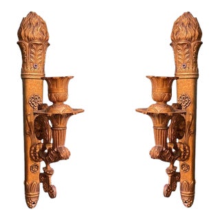 Pair Antique Torch Form Single Light French Empire Style Sconces For Sale