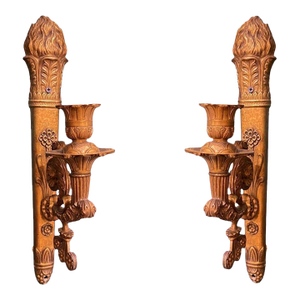 Pair Antique Torch Form Single Light French Empire Style Sconces