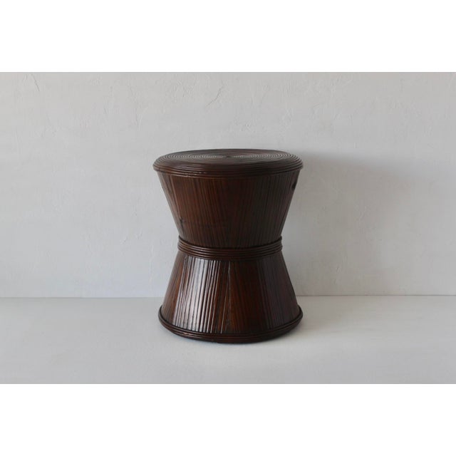 Coffee Vintage Sculptural Dark Bamboo Rattan Hourglass Bowtie Pedestal Table For Sale - Image 8 of 15